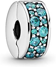 PANDORA Shining Elegance Clip Charm, Sterling Silver, Teal Cubic Zirconia, One Size
