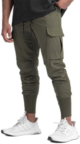 ZACAGO Men's Lightweight Cargo High Rib Jogger Slim Fit Workout Pants with Zip Pockets