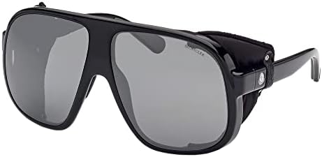 Moncler DIFFRACTOR ML0206 Unisex Sunglasses, Shiny Black W. Black Leather Blinders / Smoke Lens, Size 66/11/140