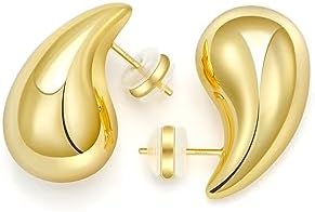 Chunky Gold Hoop Earrings for Women Lightweight Teardrop Dupes Earrings 925 Sterling Silver Post Large Drop Earrings Gold Plated Waterdrop Earrings Trendy Jewelry for Women