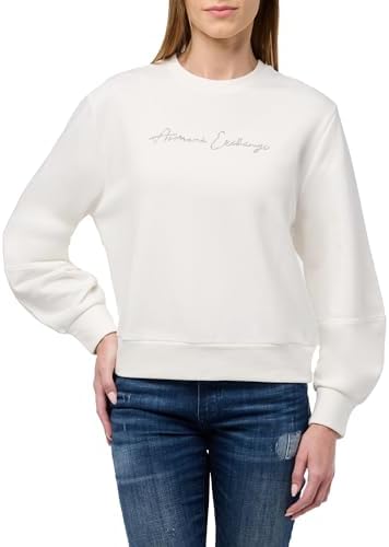 Emporio Armani Women's Rhinestone Script Logo Crewneck Pullover Sweatshirt