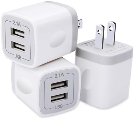 USB Plug, USB Wall Charger 3 Pack, GiGreen Dual Port USB Electrical Plug Cube 5V 2.1A Charging Block USB Outlet Plugs Compatible iPhone 15 14 13 12 11 X 8,Samsung S24 S23 S20 S10 S9 S8 Note 20,LG,Moto