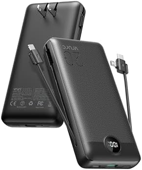 VRURC Portable Charger 20000mAh, Fast Charging Power Bank USB C,4 Output 2 Input Charging Bank Equipped with LED Display,Built-in Wall Plug and Cables,Cell Phone Replacement Battery,Black