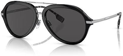 BURBERRY JUDE BE 4377 300187 Black Metal Aviator Sunglasses Grey Lens