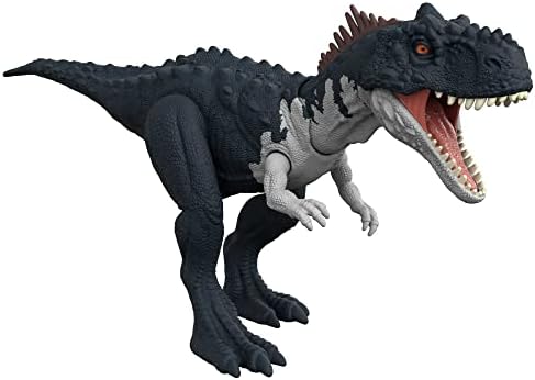 Mattel Jurassic World Dominion Roar Strikers Rajasaurus Dinosaur Toy with Neck Stretch Chomp & Sound, Plus Downloadable App & AR