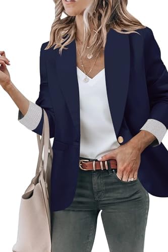 Genhoo Blazer Jackets for Women Open Front Long Sleeve Casual Work Office Blazers with Pockets S-2XL