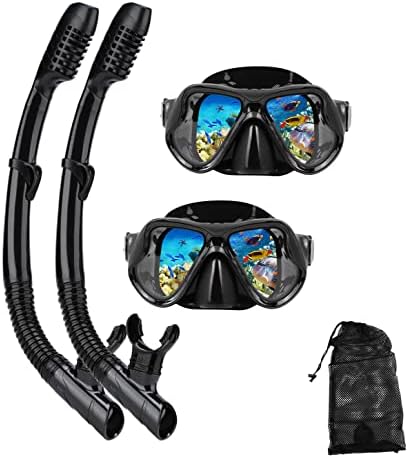 DIPUKI Snorkeling Gear for Adults Snorkel mask Set Scuba Diving mask Dry Snorkel Swimming Glasses Swim Dive mask Nose Cover Youth Free Diving