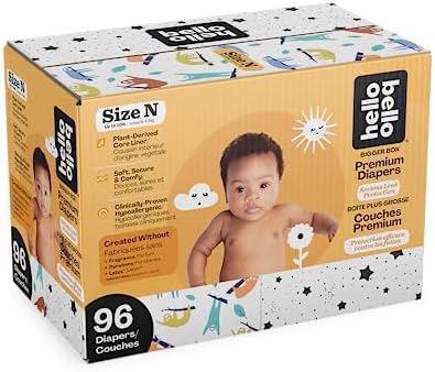 Hello Bello Diapers, Size NB (Up to 10 lbs) - 96 Count of Premium Disposable Baby Diapers in Umbrella & Koala Kids Designs - Hypoallergenic with Soft, Cloth-Like Feel