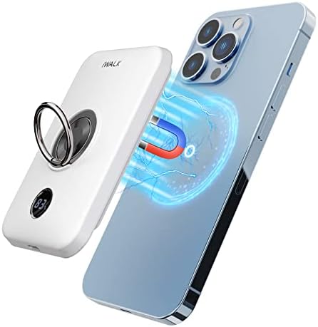 iWALK Magnetic Wireless Power Bank, 6000mAh Portable Charger with Finger Holder, Stronger Magnet Stick for Phone with Unique Mag-Suction Tech, Only Compatible with iPhone 15/14/13/12 Pro Max