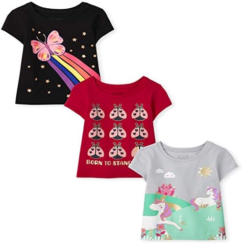 The Children's Place Baby-Girls and Toddler Girls Short Sleeve Graphic T-Shirts, 3 Pack