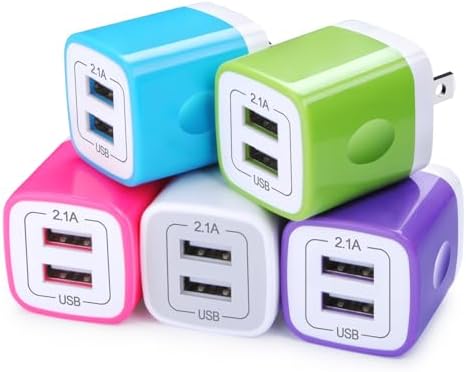 USB Wall Charger Adapter, FiveBox 5Pack 2.1Amp Fast Dual Port Wall Charger USB Plug Charging Block Charger Brick Charger Cube Charger Box Compatible iPhone 15/14/13/12/11/Xs/XR/X/8/7, Samsung, Android