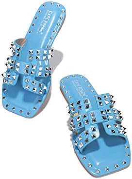 Cape Robbin Amisha Stylish Slide Sandals for Women - Womens Sandals with Gold Spikes - Studded Open-toe Summer Slides for Women - Slip-On Women's Sandals