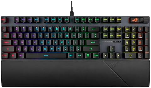 ASUS ROG Strix Scope II Gaming Keyboard, pre-lubed ROG RX Red Linear Optical switches, Sound-dampening Foam, PBT doubleshot keycaps, Streaming hotkeys, Multi-Function Controls, Wrist Rest