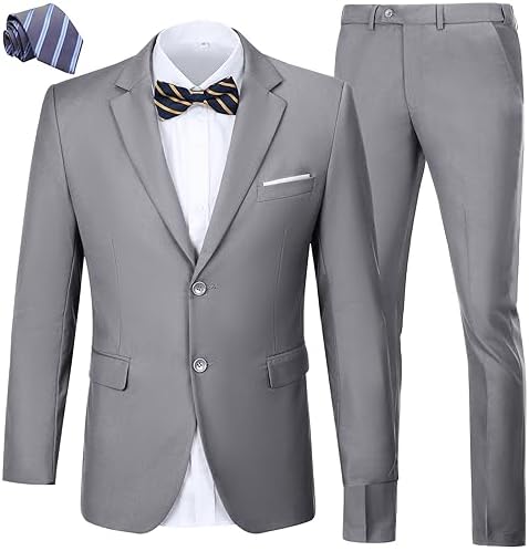 Qisuma Mens Pinstripe Suits Slim Fit 3 Piece Prom Homecoming Outfit Wedding Tux for Men Suit Jacket Vest Pants Set with Tie