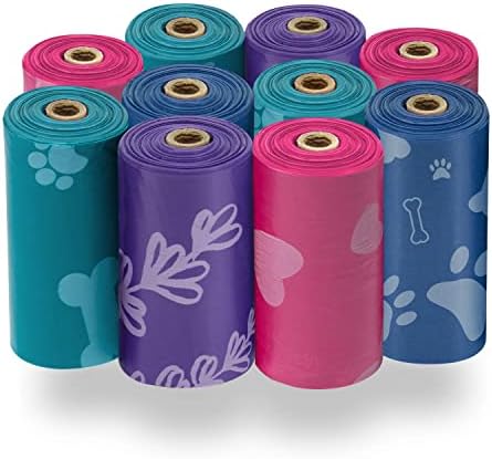 Best Pet Supplies Dog Poop Bags for Waste (150 Bags) Refuse Cleanup, Doggy Roll Replacements for Outdoor Puppy Walking and Travel, Leak Proof and Tear Resistant, Thick Plastic - Assorted Colors