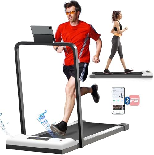 Under Desk Treadmill 2 in 1 Walking Pad Desk Treadmill, Powerful and Quiet Walking Jogging, Bluetooth Audio Treadmill with LED Display, Running Treadmill Work with Remote Control & App, Small Audio