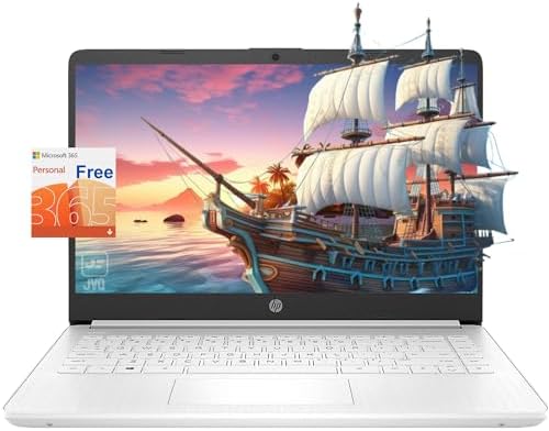 HP Stream Laptop, 14" HD Display, Intel Celeron N4120 Processor, 16GB Memory, 320GB Storage (64GB eMMC + 256GB Card), 1-Year Office 365, Webcam, HDMI, Wi-Fi, USB-C, Windows 11 Home, White, JVQ MP