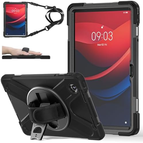 ZenRich Case for Lenovo Tab M11 (2023) TB-330FU | Lenovo Xiaoxin Pad 2024 11inch TB-331FC with Screen Protector Pen Holder | 3 Layer Shockproof Rugged Rubber Protective Case W/Shoulder Strap, Black