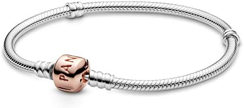 Pandora Logo Barrel Clasp Snake Chain Bracelet - Two-Tone Charm Bracelet for Women - Compatible Moments Charms - Sterling Silver Gold - Gift for Her