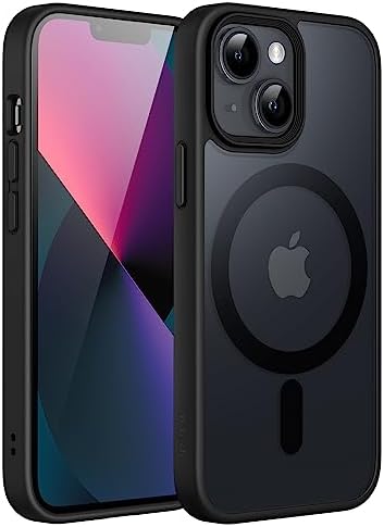 JETech Magnetic Case for iPhone 13 Mini 5.4-Inch Compatible with MagSafe, Translucent Matte Back Slim Shockproof Phone Cover (Black)