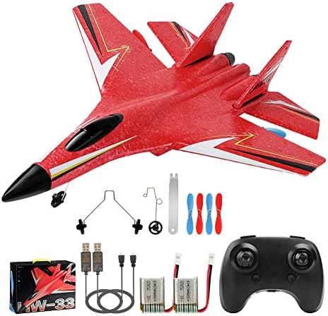 Su-27 RC Airplane,2.4GHz 2 Channel Remote Control Plane with Gyro Night Lights and Batteries, Easy to Fly for Adults, Beginners Kids, Red
