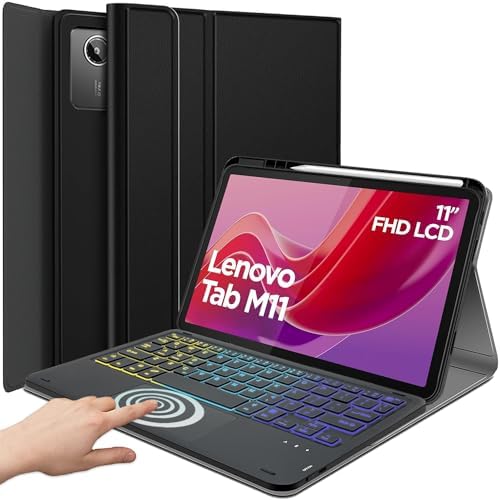 DKAHOEE Backlit Touchpad Keyboard Case for Lenovo Tab M11 11 Inch 2024 3-Zone Backlit Wireless Keyboard with Slim Stand Cover Case for 11” Lenovo Tab M11 Tablet (TB330FU / TB330XU) 2024 Release