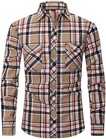 Stessotudo Men’s Plaid Shirts Long Sleeve Lapel Flannel Shirt Blouses Button Down Pockets Regular Fit Casual Fall Clothing