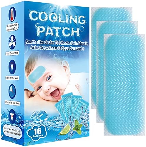 EASYEAH 16 Sheets Baby Cool Pads for Kids Fever Discomfort & Pain Relief, Cooling Relief Fever Reducer, Soothe Headache Pain, Pack of 16