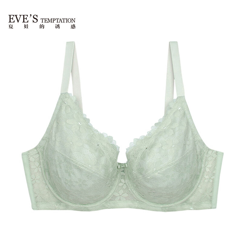 Eve's Temptation Lace Large Cup Bra Women's Big Chest Underwear Large Size Bra for Plump Girls Thin Full Cup Bra