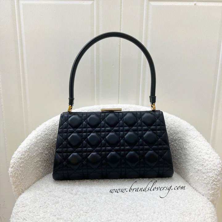 (Brand new) Dior Limited Edition Top Handle Shoulder Bag in Black Quilted Lambskin and GHW