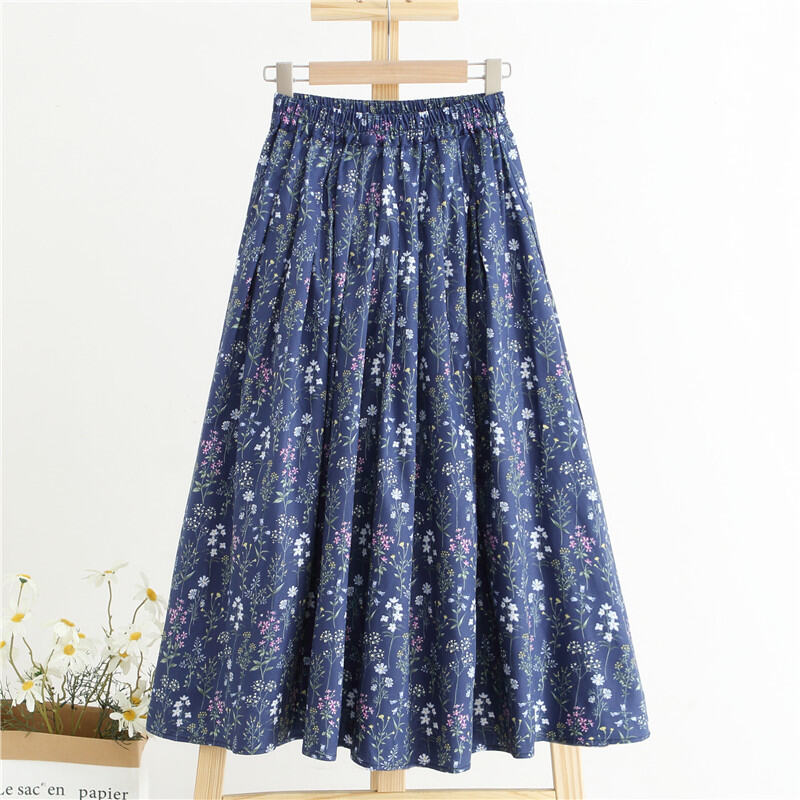 2024 Early Spring and Summer New Arrival Artsy Vintage Umbrella Skirt A- Line Skirt Female High Waist Long Dress Cotton and Linen Floral