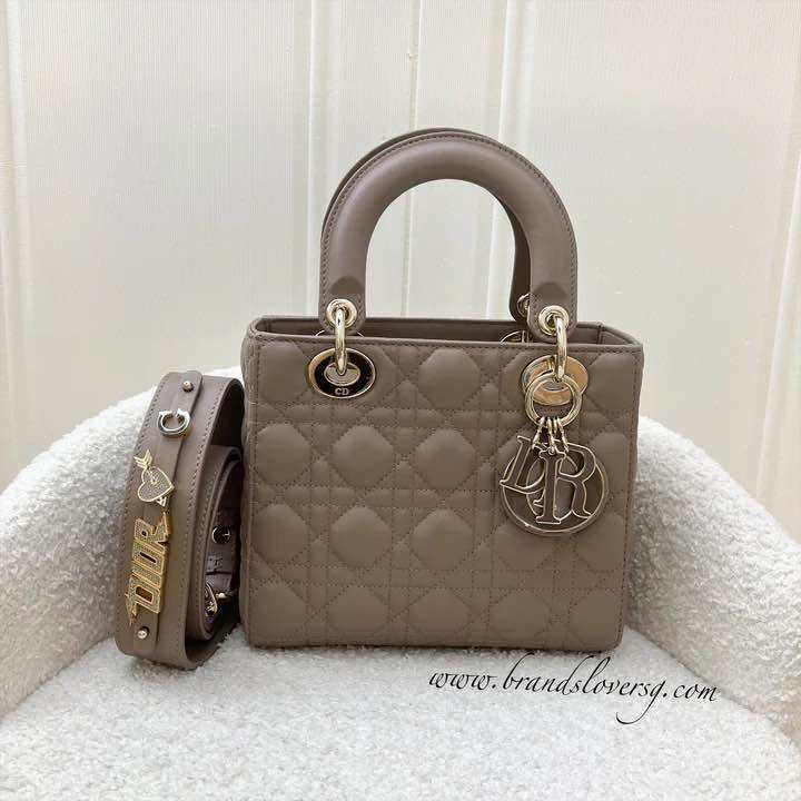 (Pre-loved) Dior Lady Dior ABCDior Small Bag in Warm Taupe Lambskin and LGHW