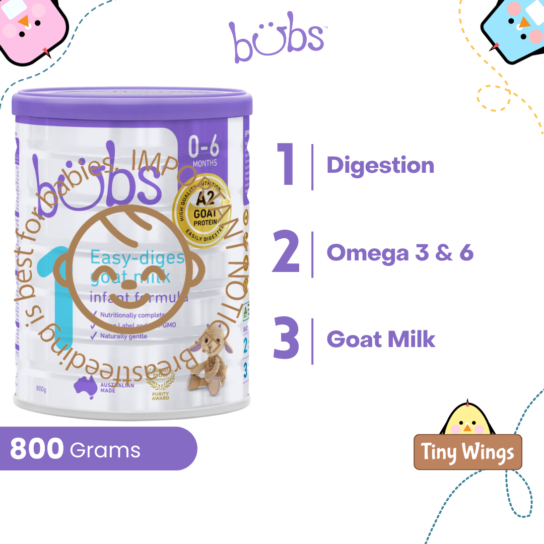 Bubs Organic Australian Goat Milk Infant Formula Stage 1 800G (0-6 months) [TinyWings.SG]