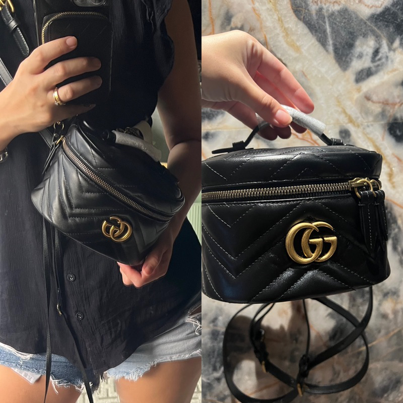 [preorder ] Gucci Marmont vanity black gold Backpack [Evoucher] ships in 40 days