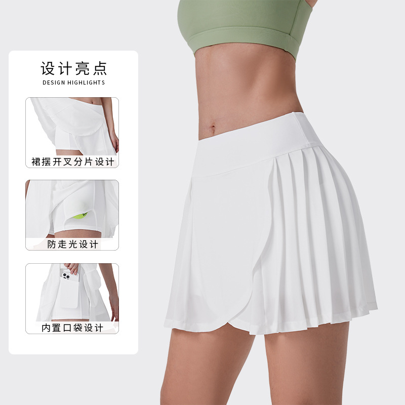 Women Tennis Skirt Golf Skirt Yoga Skirt Intersect High-Rise Lightweight Pleated Skirt Sports Skirt Badminton Skirt with Comfy Inner Short Side Pockets