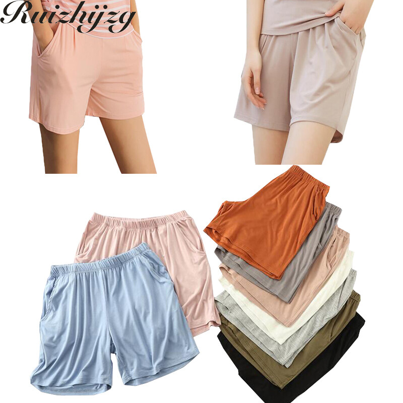 Ruizhijzg M-3XL Soft Short Pants with Pockets Women for Sleep Casual Night Wear Pyjamas Cotton Pajamas Summer Sport Ladies Yoga Sleepwear Shorts Plus Size White Black Pink Grey