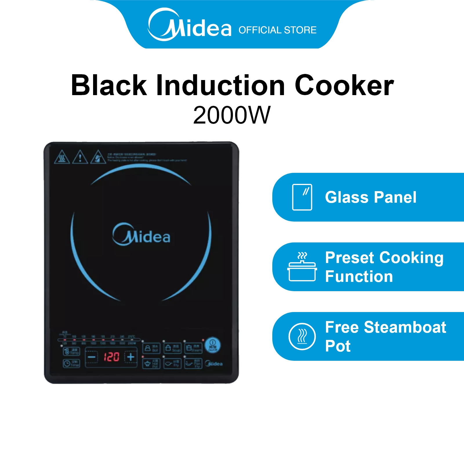 Midea MIC2233 Black Induction Cooker, 2000W