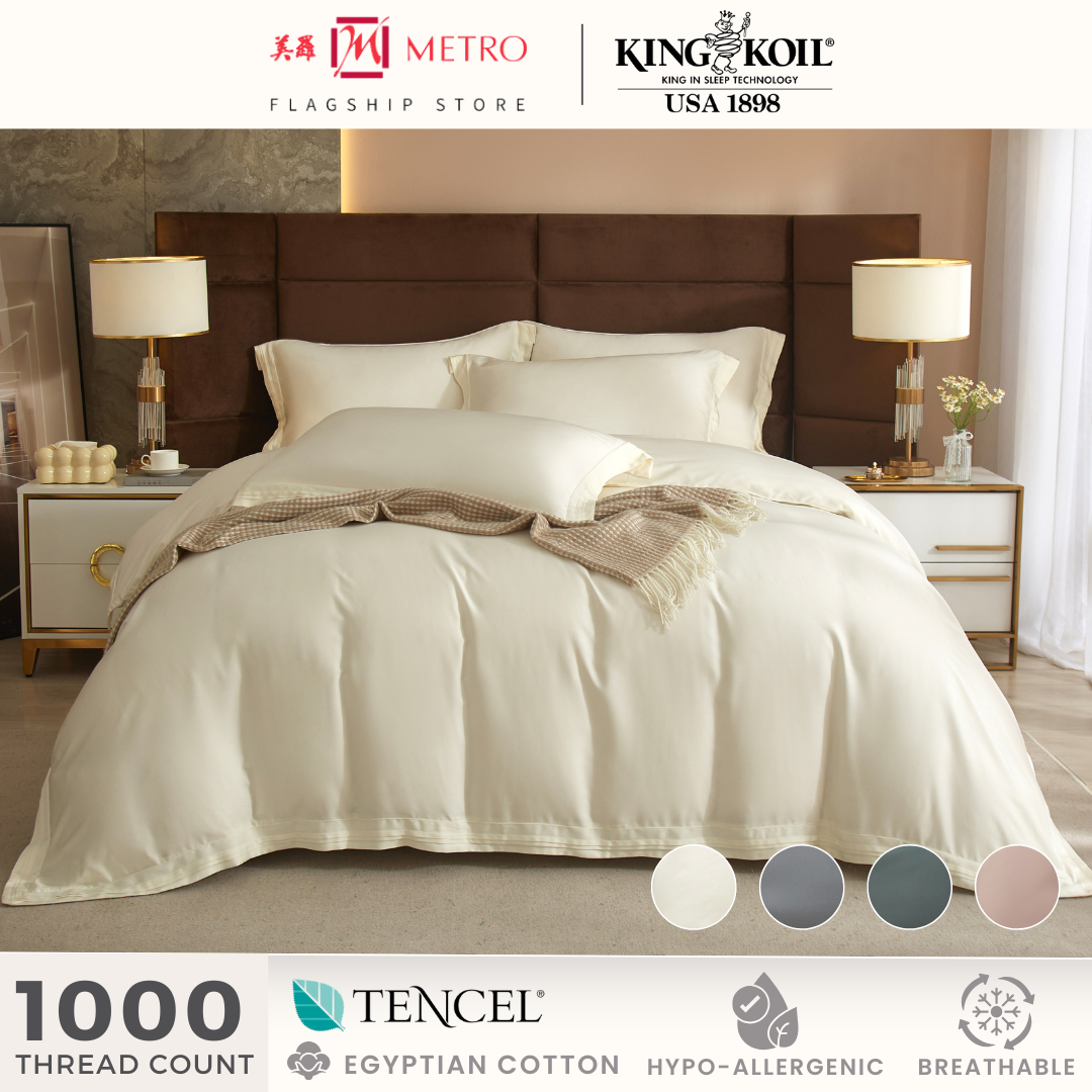 King Koil 1000TC Egyptian Cotton x TENCEL™ Lyocell Fitted Sheet Set & Bed Set | Design: Eminent | Single, Super Single, Queen & King