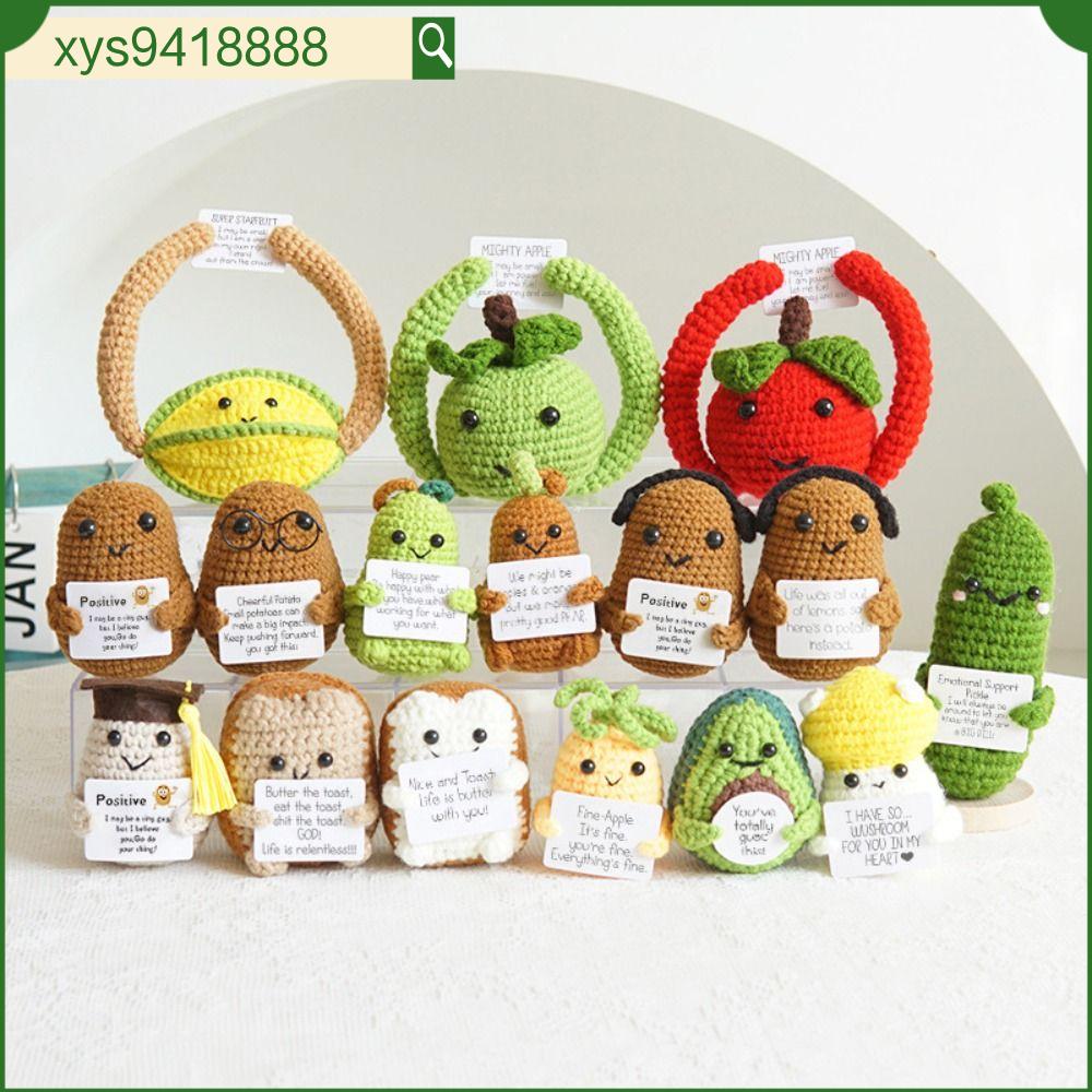 【Ready Stock 】  Funny Positive Potato Ornaments with Positive Affirmation Card Woven Vegetable Fruit Doll Cute Handmade Plush Doll Toy Office Decor
