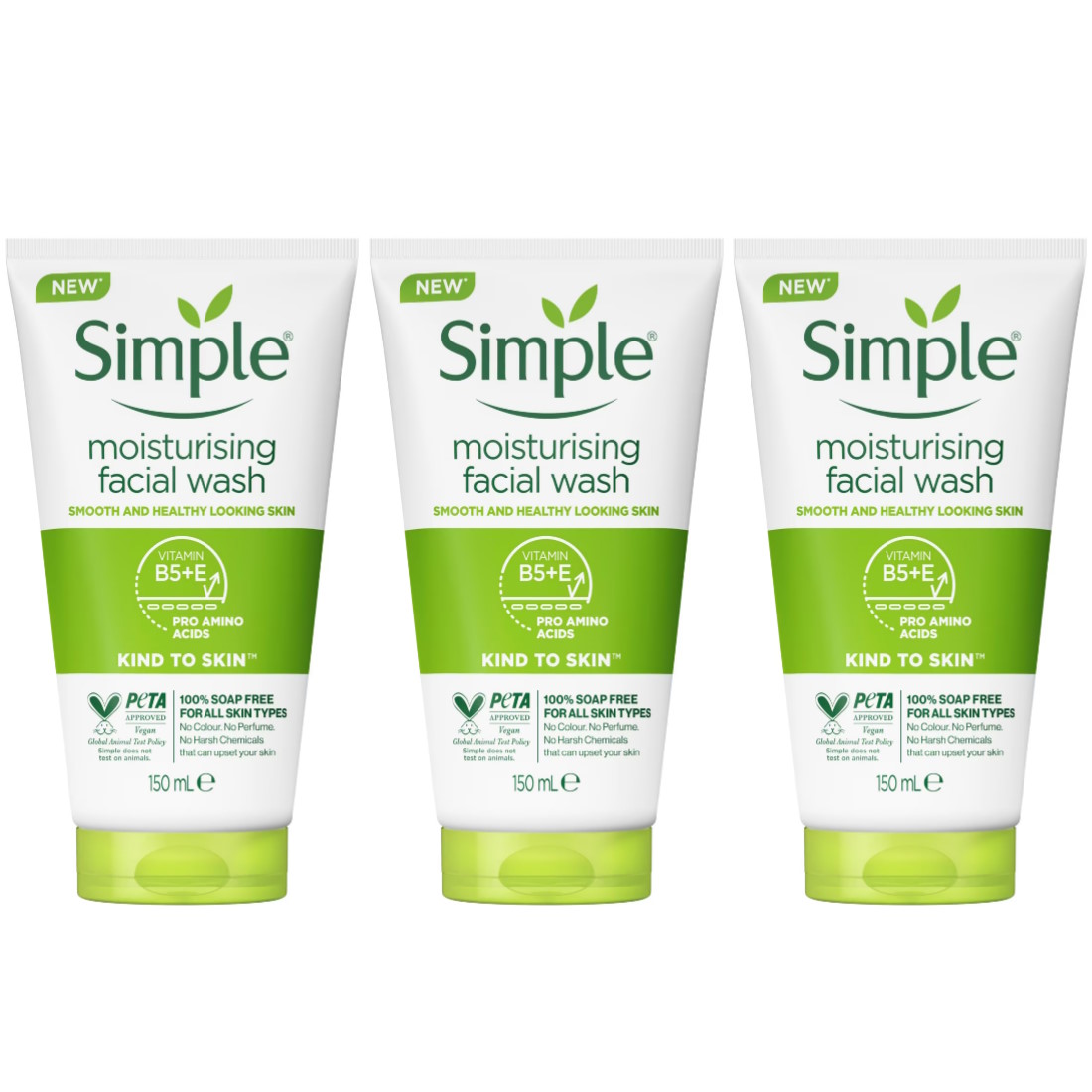 (BUNDLE OF 3) SIMPLE KIND TO SKIN MOISTURISING FACIAL WASH 150ML - BEAUTY LANGUAGE